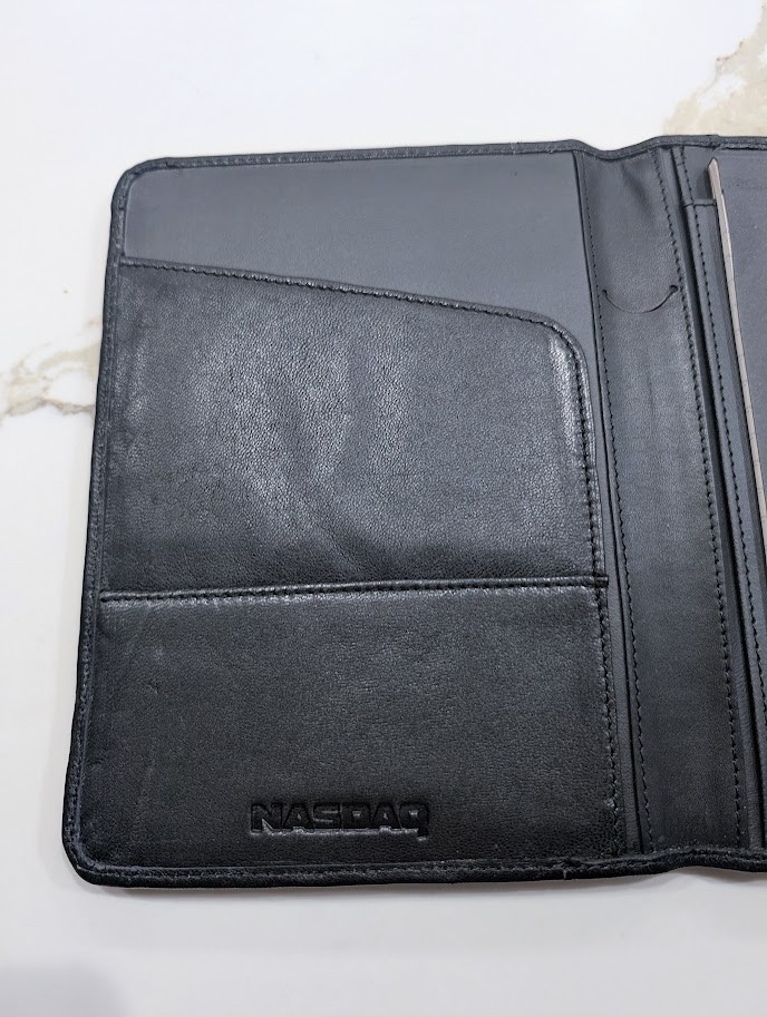 Black Nappa Leather Padded Planner Binder NASDAQ Engraved Notepad
