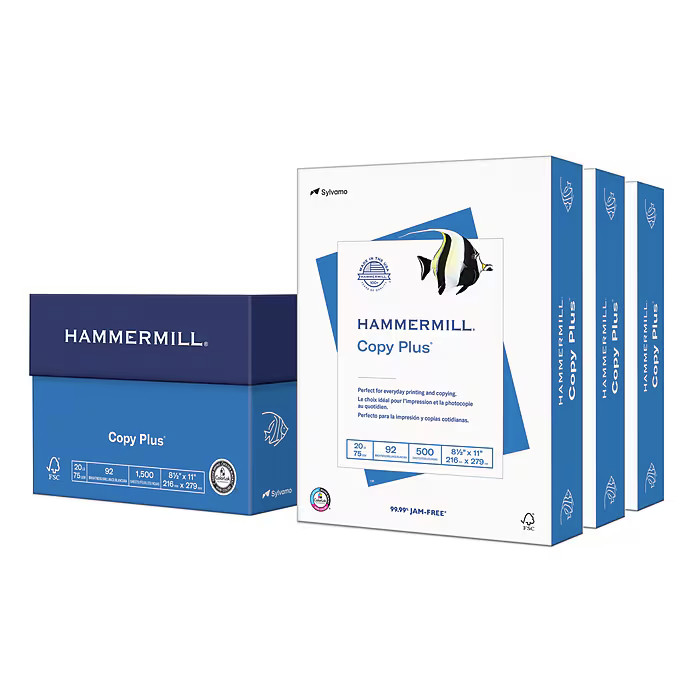 Hammermill Copy Plus Copy Paper 8.5×11 20 lb 92 Bright 1500 Sheets Carton