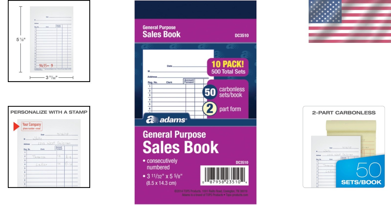 Carbonless 2-Part General Purpose Sales Book, 50 Sets, Pocket-Sized Convenience