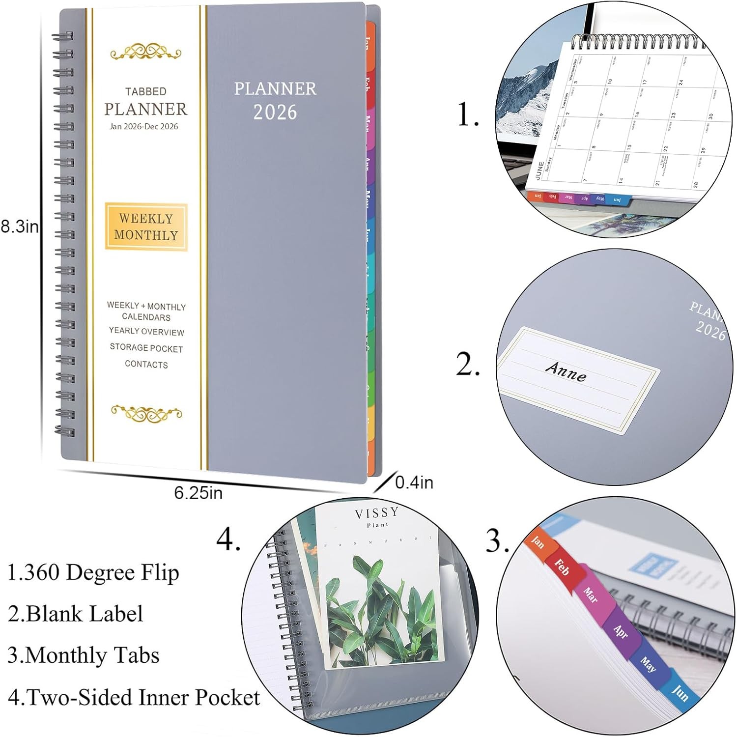 2026 Planner – Jan 2026 – Dec 2026, 2026 Calendar Planner, 2026 Planner Weekly a