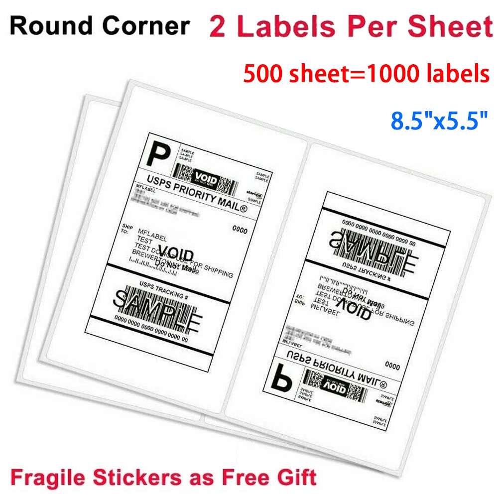 1000 Premium 8.5″ X 5.5″ Half Sheet Self Adhesive Shipping Labels 2 Per Sheet