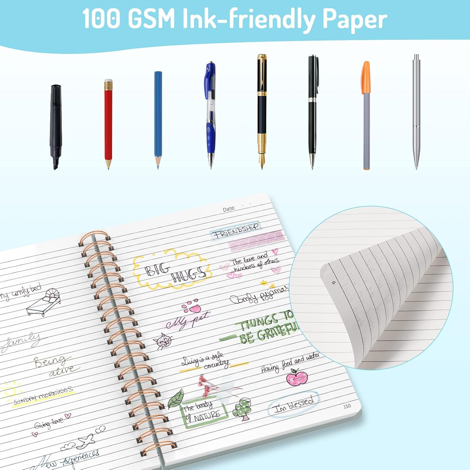 Forvencer Lined Spiral Journal Notebook with 300 Numbered Pages, B5 College Rule