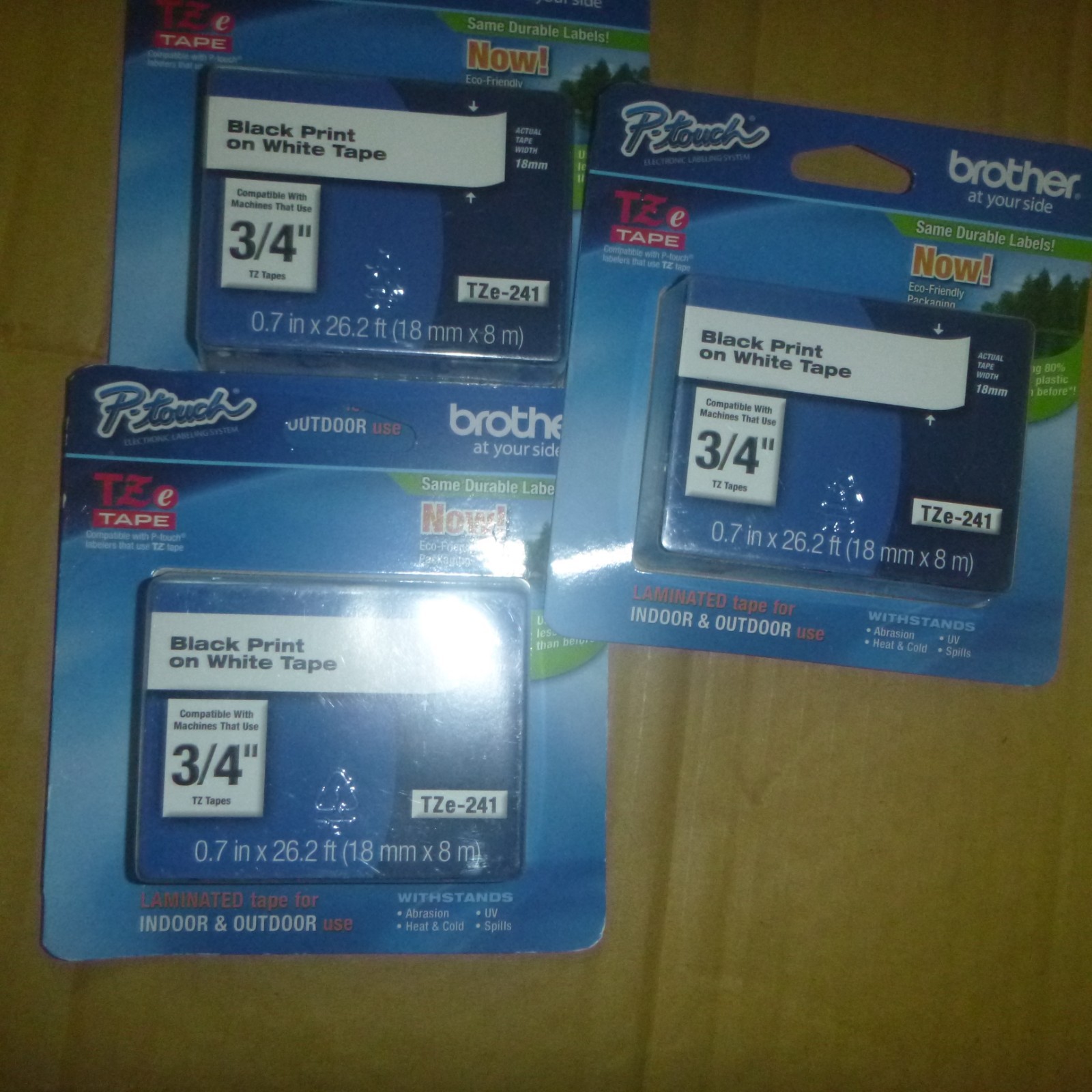 New Genuine Brother P-Touch TZe-241 3PK Black on White Laminated Tape Bag