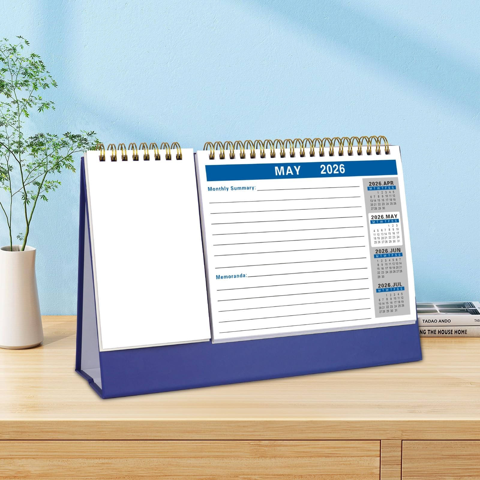 2026-2028 (3 Years) Desktop Calendar Small Flip 10.4″W x 7.3″H, Dark Blue