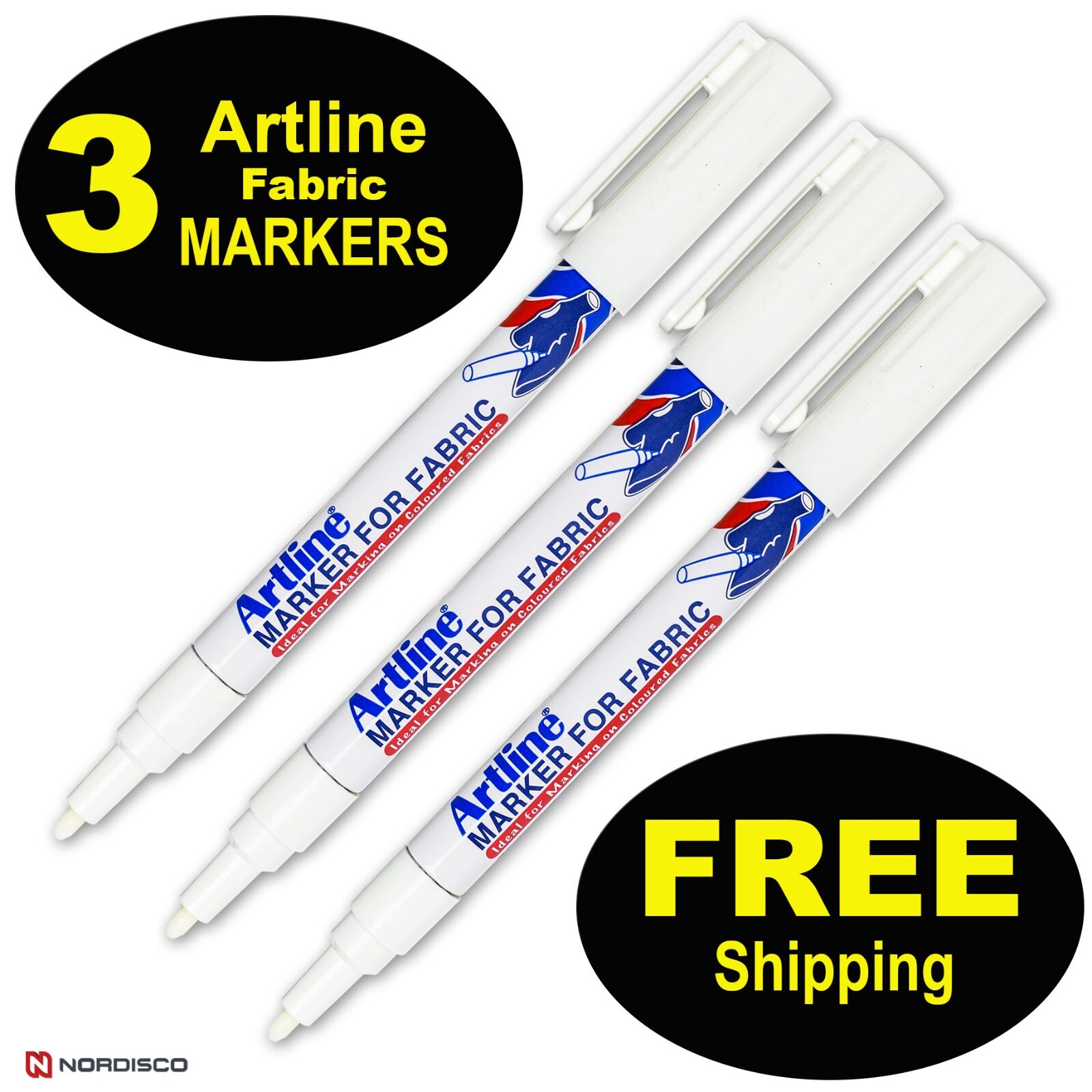 Artline EKC-1 47177 White Marker for Fabric, 1.2mm Bullet Point, Pack of 3