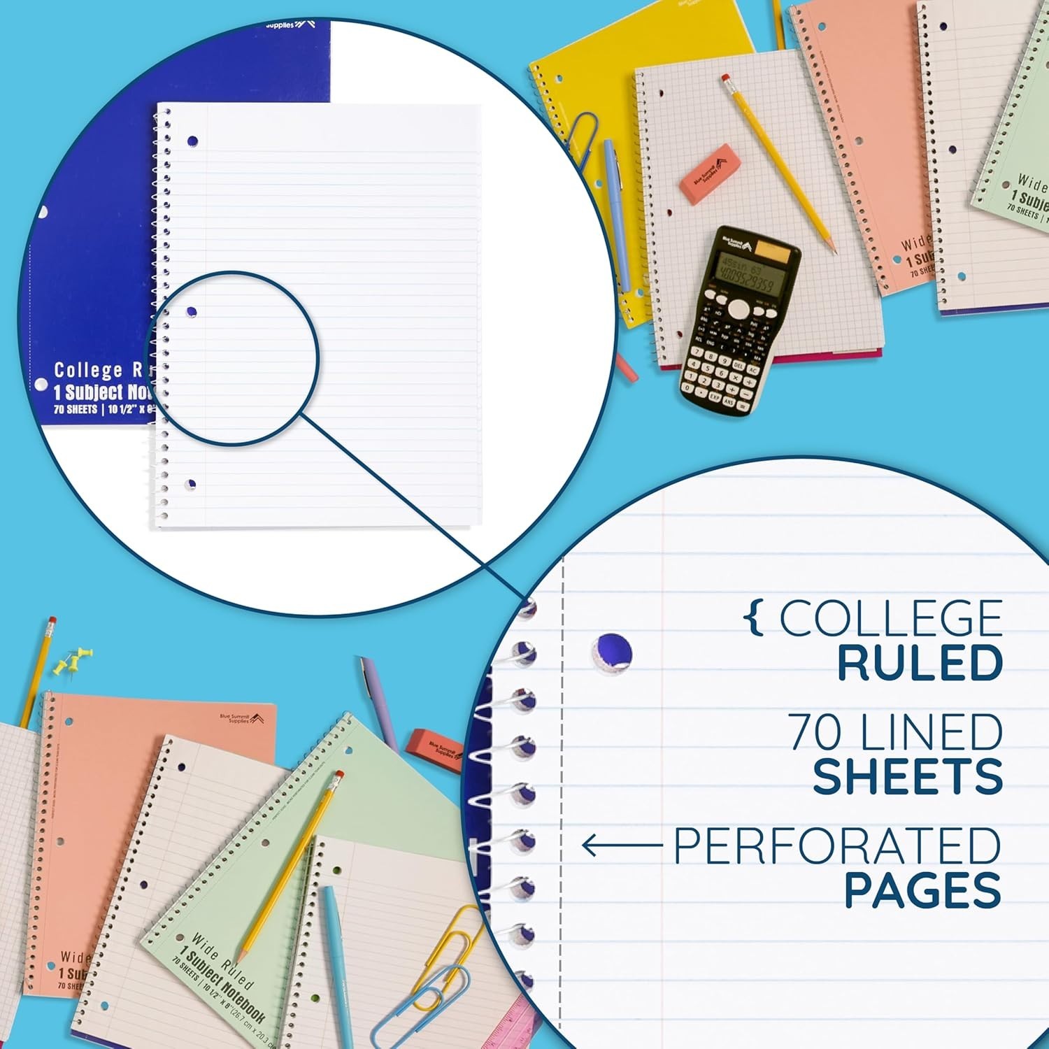 Blue Summit Spiral Notebooks Bulk, One Subject, College Ruled, 12 Pack