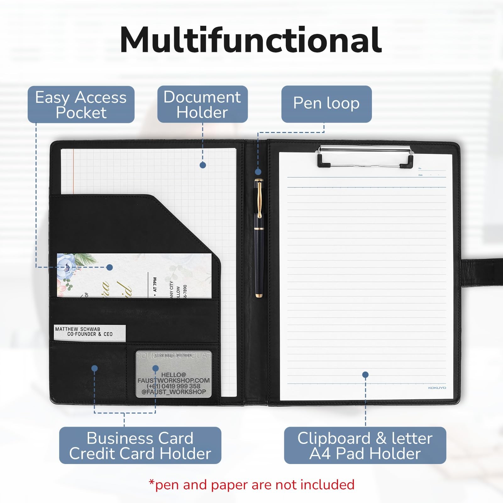 Professional Padfolio with Clipboard, Faux Leather Portfolio Folder Binder Legal