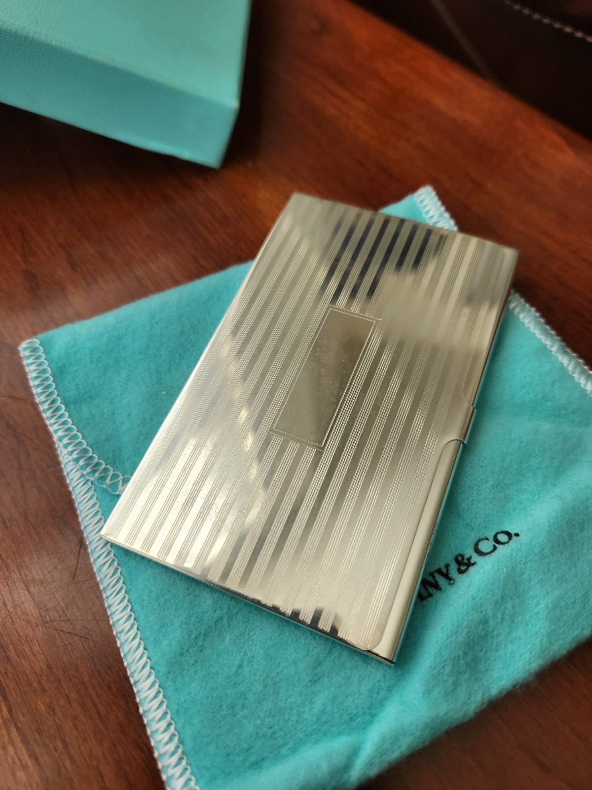 Tiffany & Co. Sterling Silver Business Card Case Holder In Pouch And Box No Mono