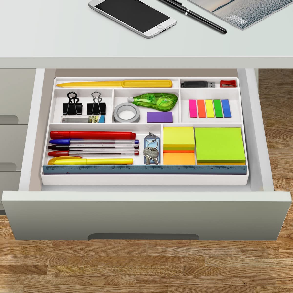 Desk Drawer Organizer Tray with 8 compartments Bin Multi-Purpose for Desk Sup…