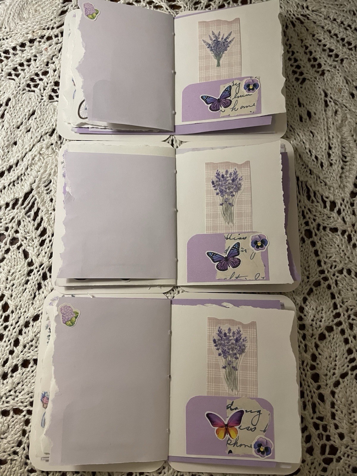 3 Junk Journal Greeting Cards Handmade 5”x3.75” Purple Flower Blank W/Envelopes