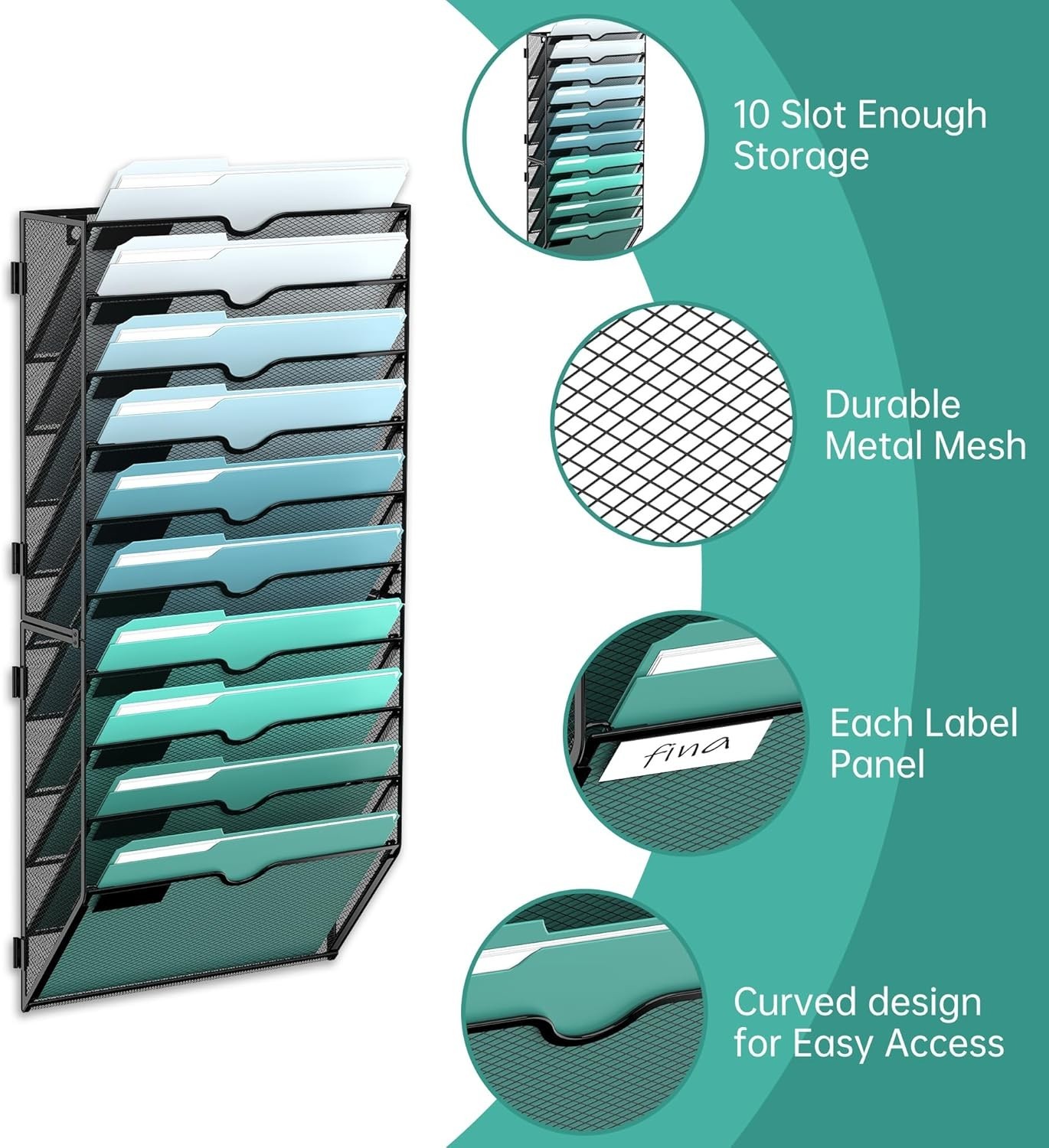 10-Tier Wall File Organizer, Hanging Wall Files for Papers, Folders, Magazine…