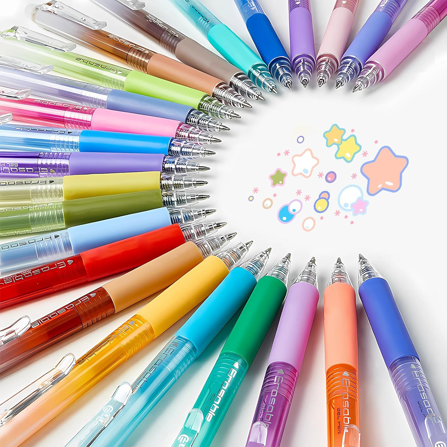 24Pcs Colored Erasable Gel Pens, Fine Point 0.7mm, Retractable Assorted Color