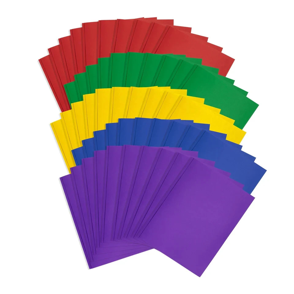2 Pocket Folder with Prongs, 1 Side Printed, Assorted Colors, 50 pack
