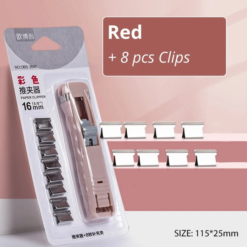 1pc Mini Traceless Push Stapler Reusable Paper Clamp School Office Tool – NEW