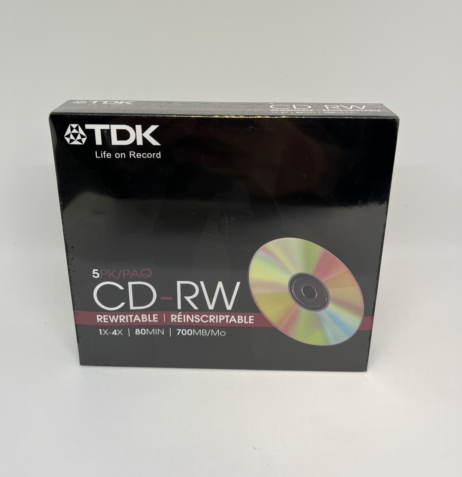 5 PK TDK CD-RW DISC 1X-4X 80MIN 700MB, REWRITABLE, WITH JEWEL CASE, TDK-47986
