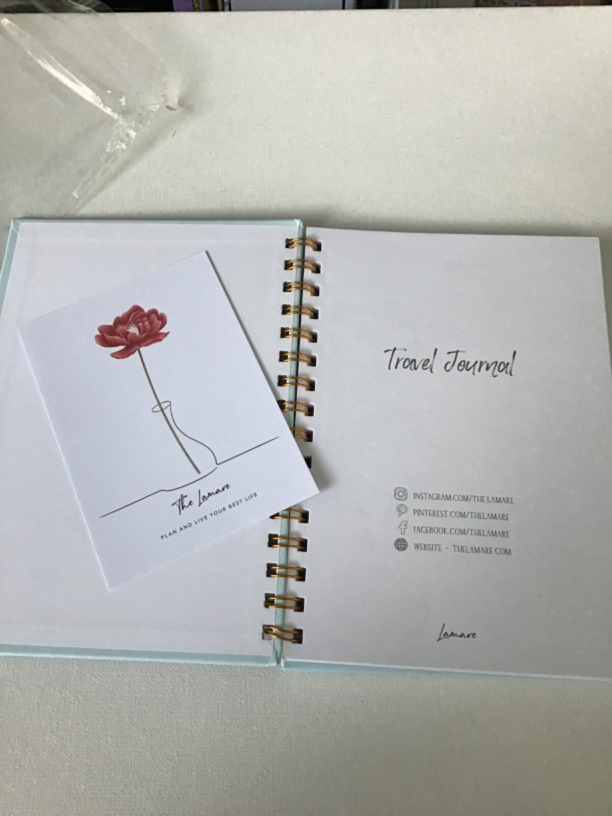 Lamare NEW Soft Light Blue Gold Travel Planner & Journal WANDER ALWAYS
