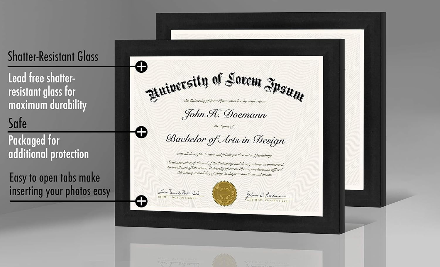 Set of 2 Shatter-Resistant 8.5×11 Diploma & Document Frames