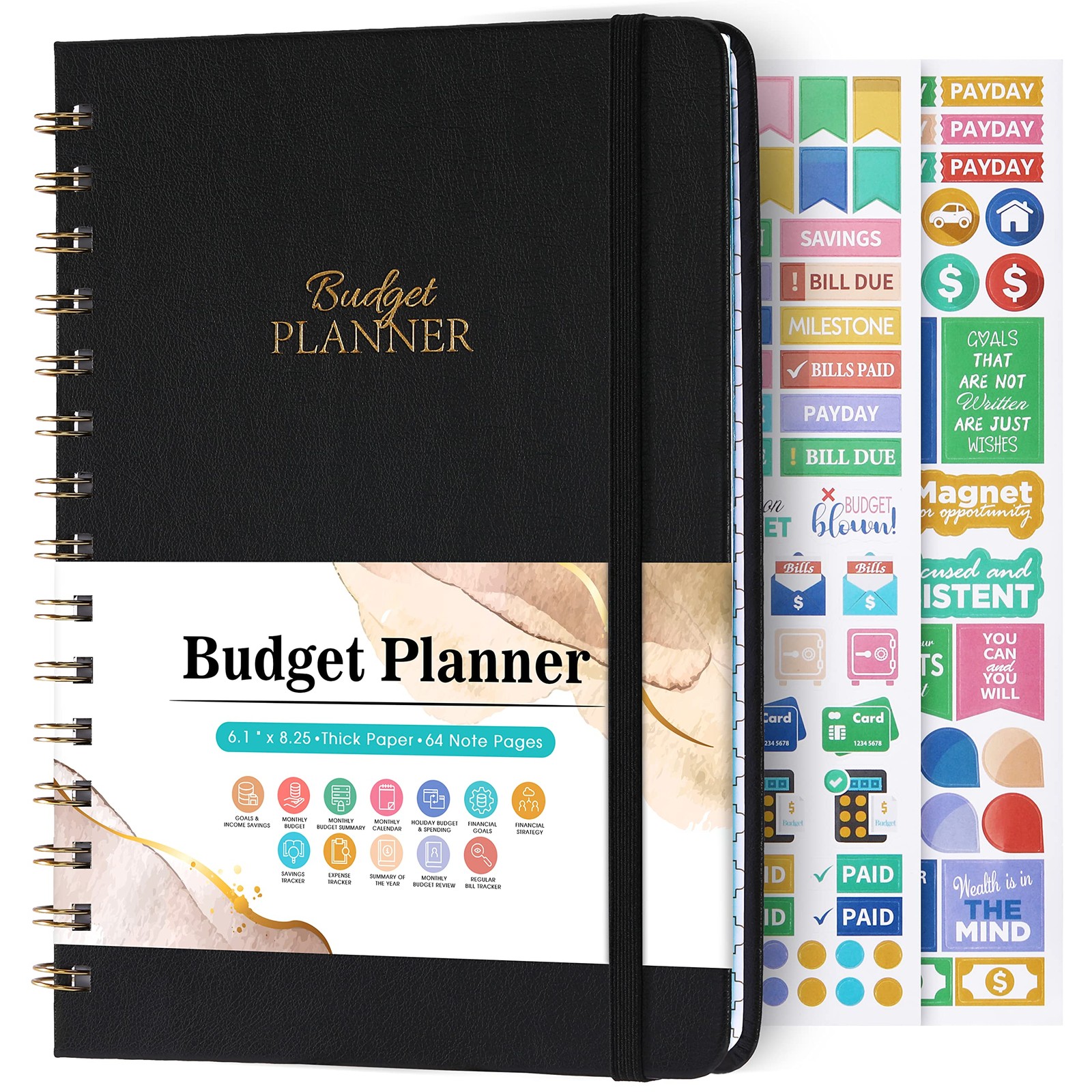 Budget Planner – Book with Bill Organizer and Expense Medium, Black