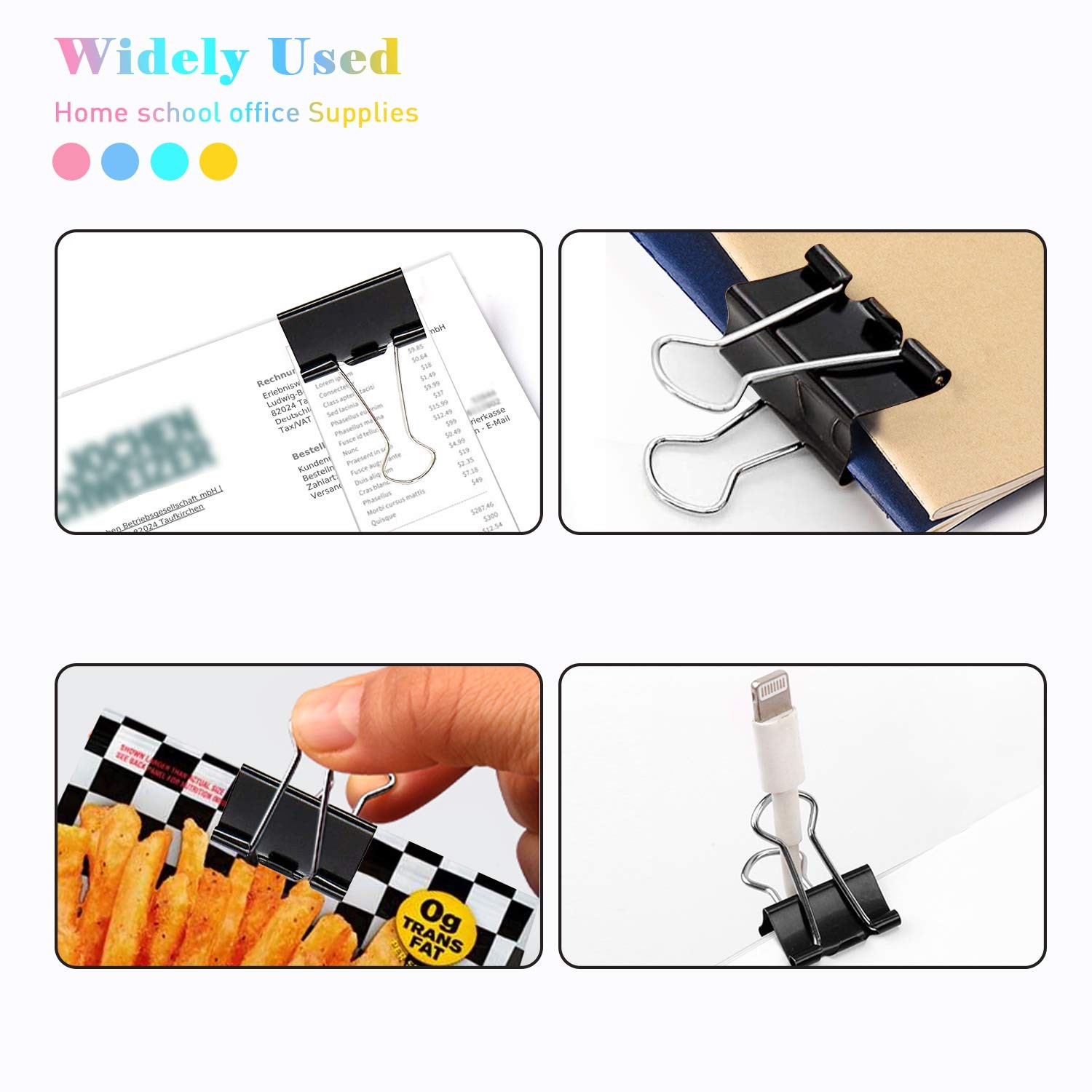 Small Binder Clips, 96 Pack, 3/4 Inch, Standard 19mm, Black, Capacity 0.31 In…