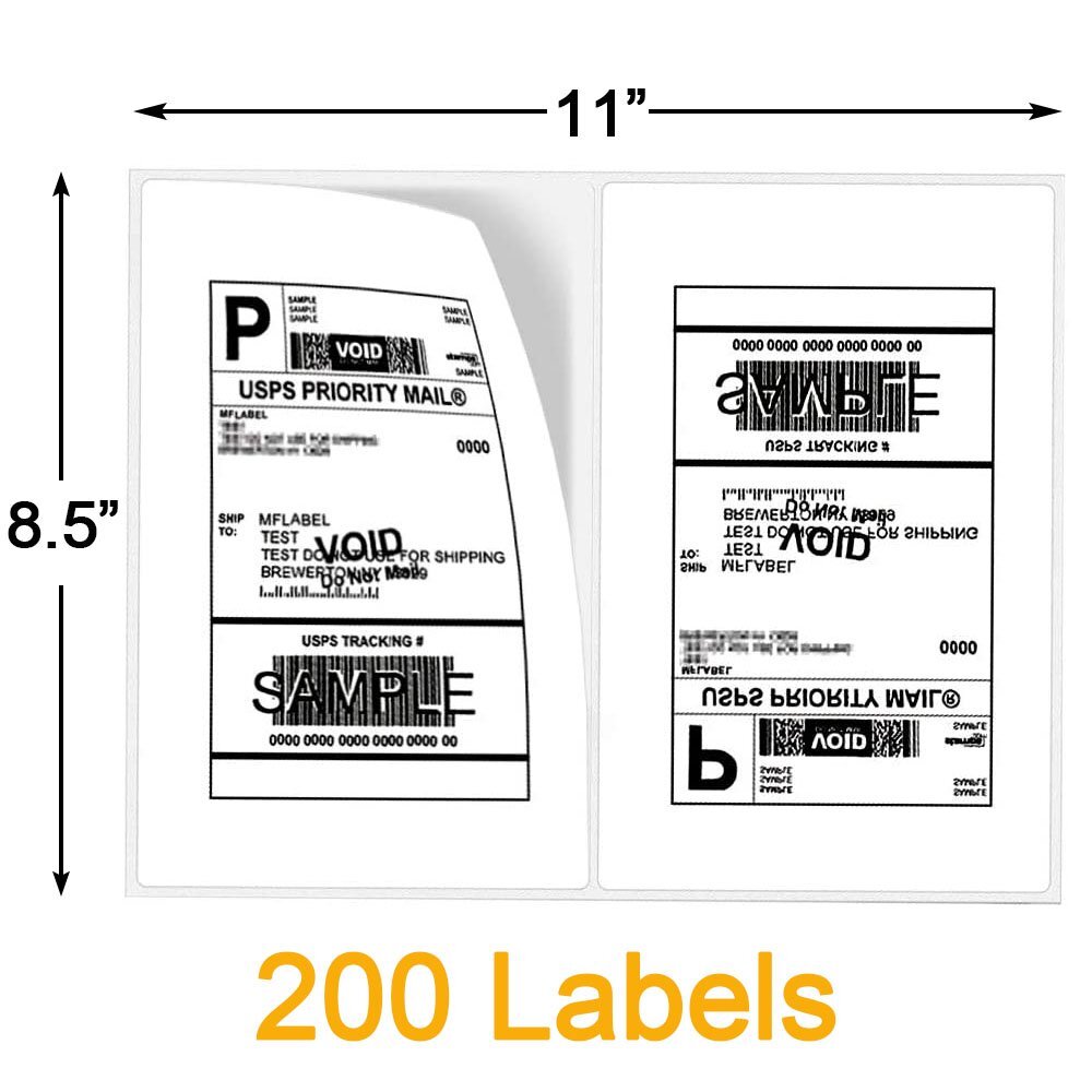 200 Half Sheet Shipping Labels 8.5×5.5 Rounded Corner Self Adhesive 2 Per Sheet