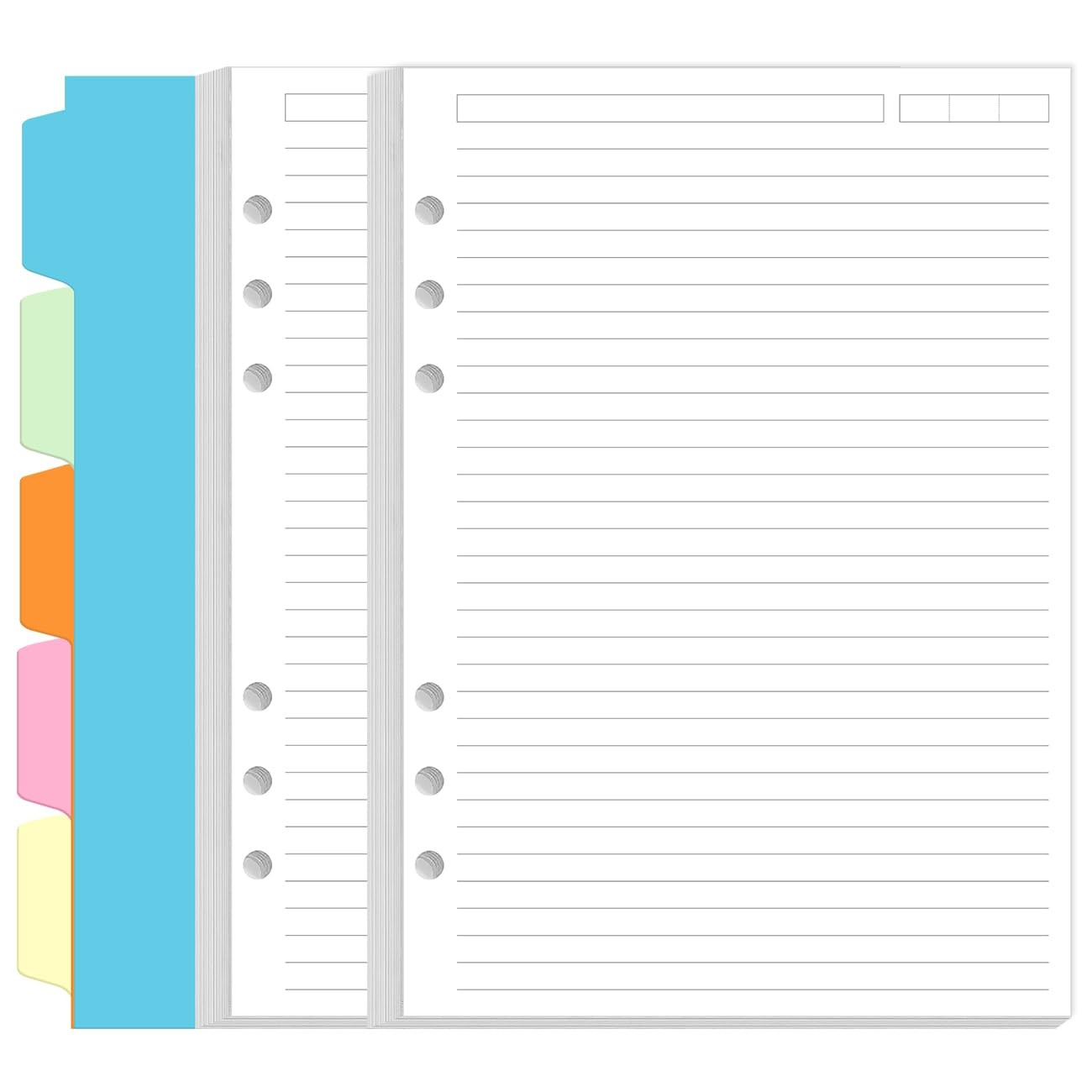 A5 Refill Paper, 6 Hole Planner Inserts for Binder, 200 Pages, 5 Colorful Binder
