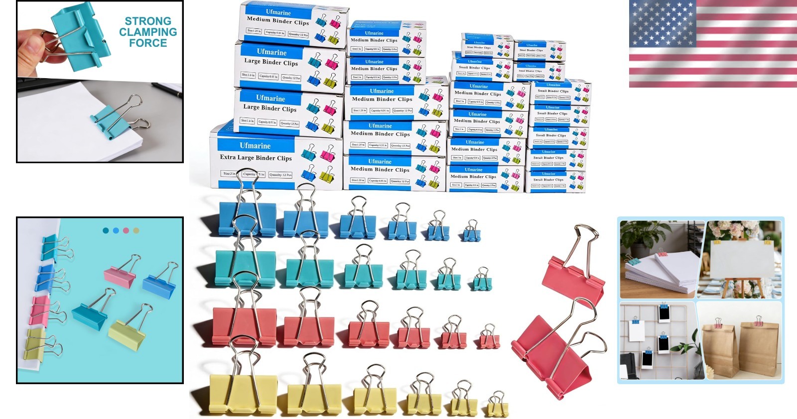 Tempered Steel Binder Clips in 300 Assorted Sizes – Rust-Resistant and Colorful