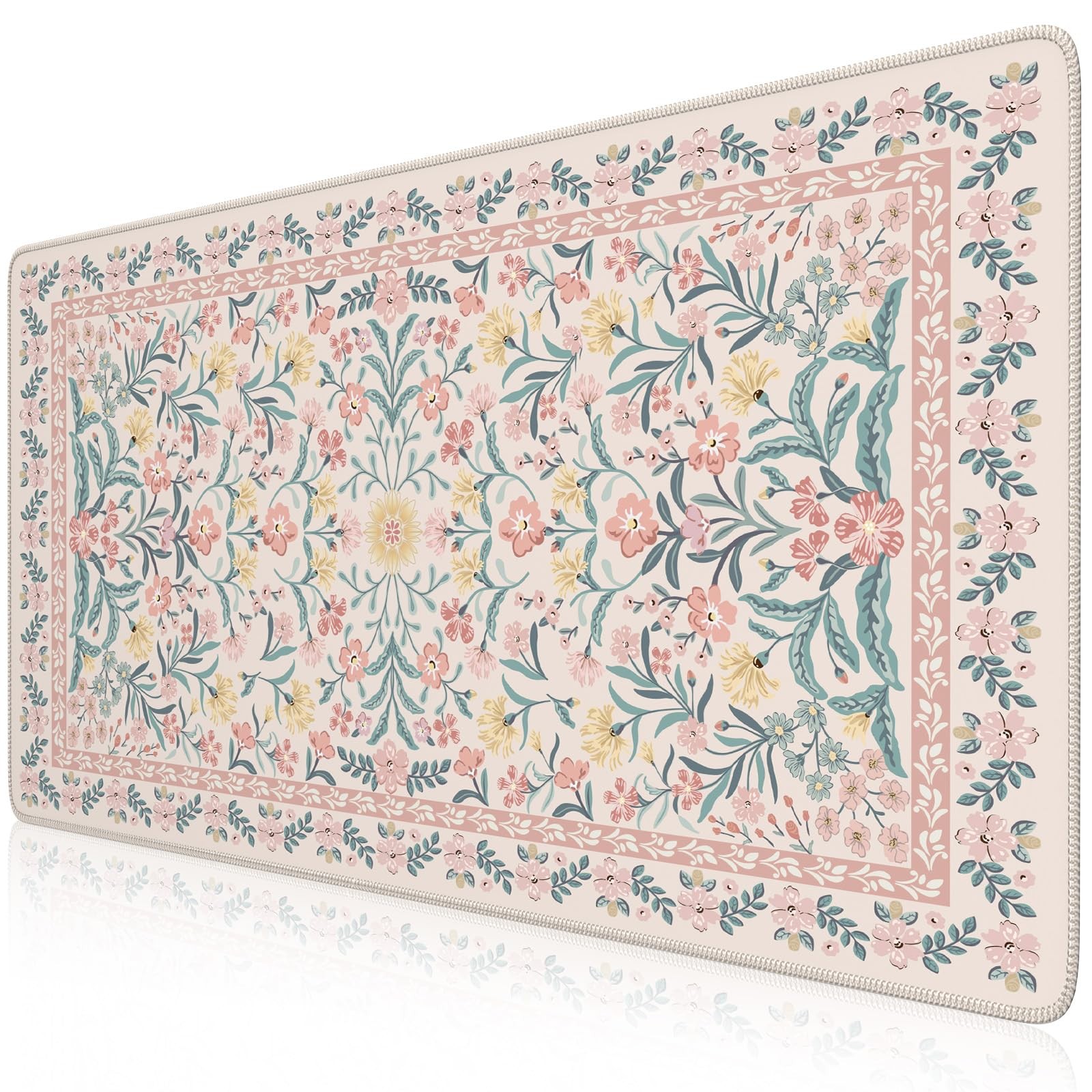iCasso Pink Floral Desk Mat, Pad, XXL Large 35.4″ x 15.7″, A-pink