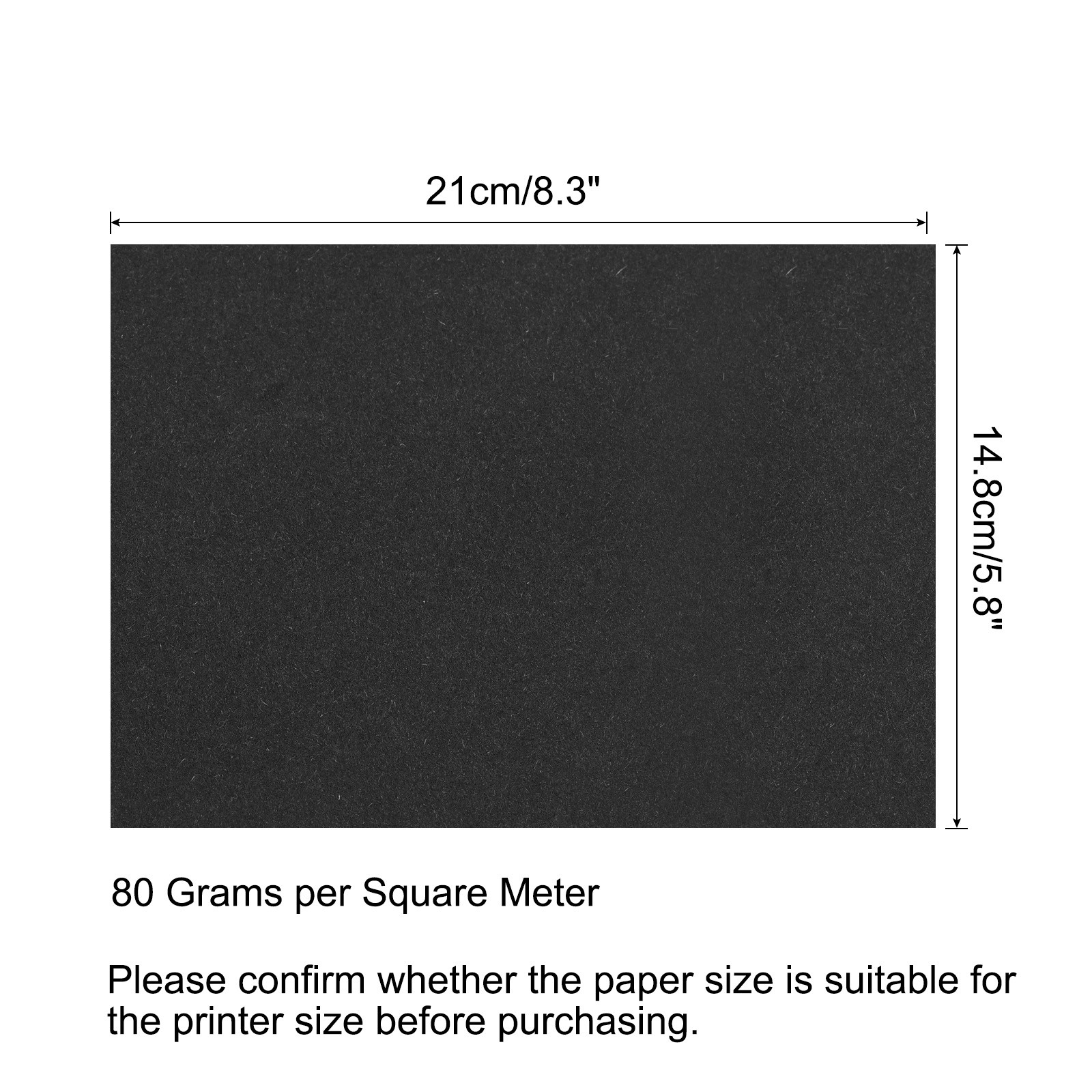 Colored Copy Paper 8.3×5.8 Inch 80gsm Black 50 Sheets