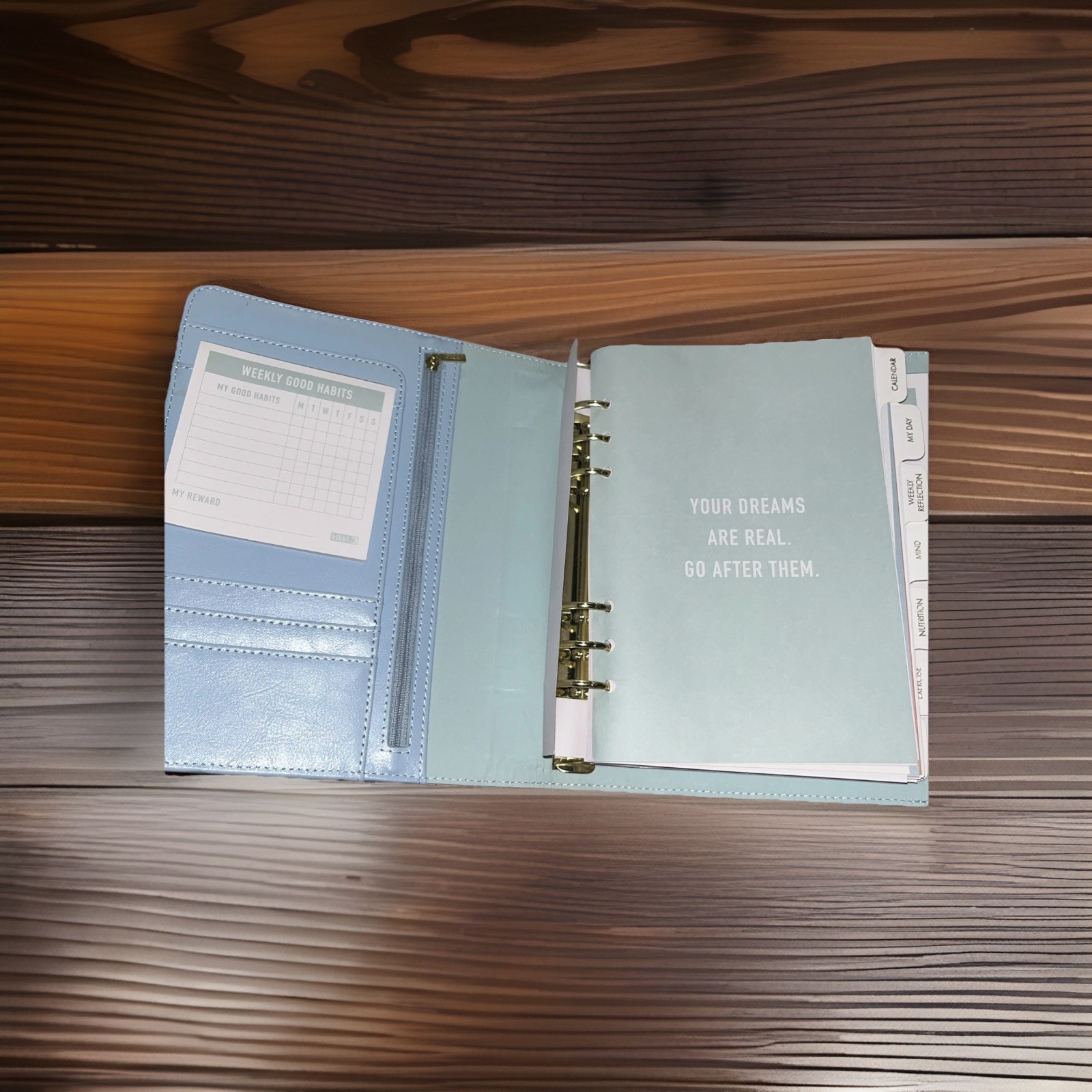 Kikki K Large A5 Blue & Gold Leather Planner Diary – Wellness