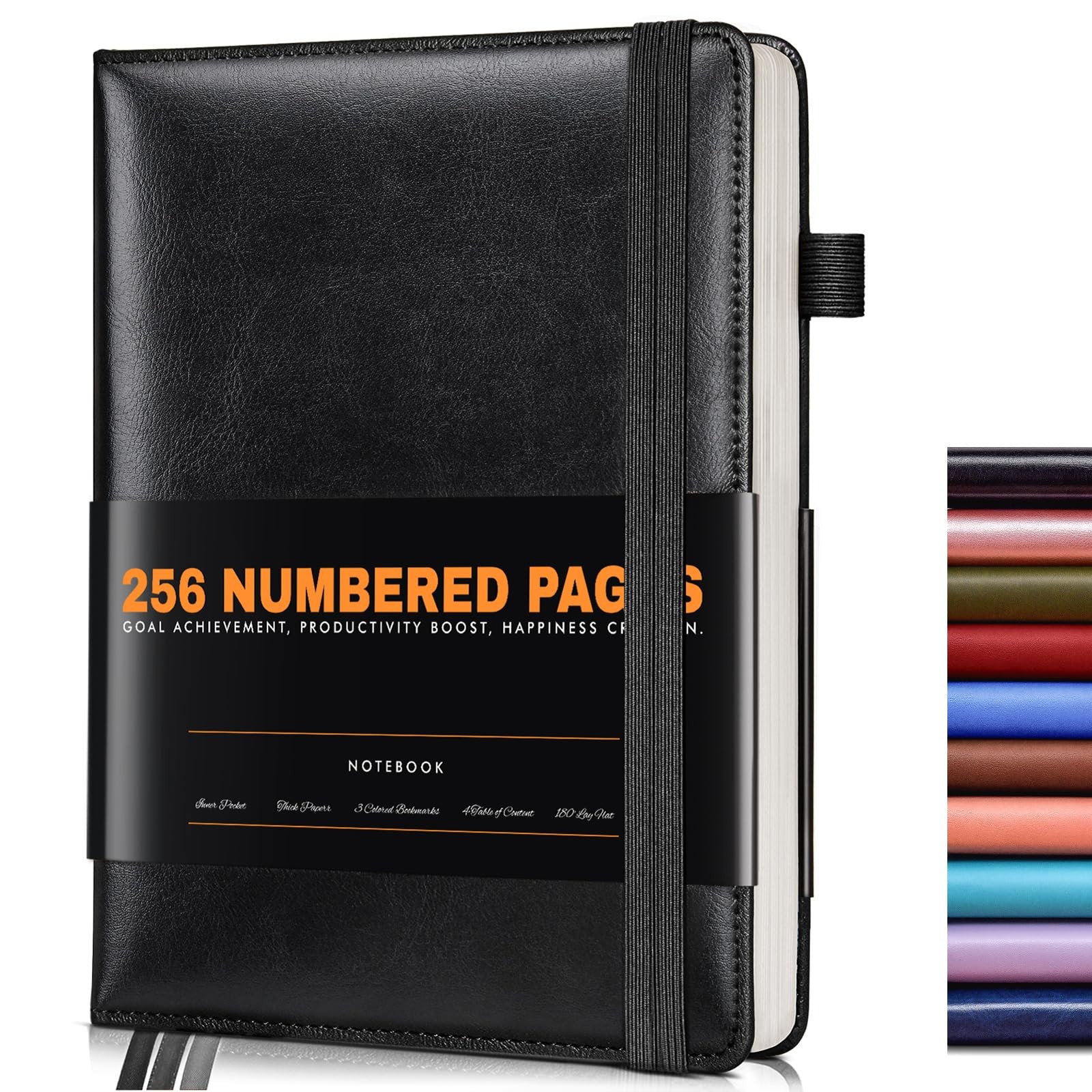 Lined Journal Notebook for Women Men, 256 Numbered Pages Hardcover Leather Jo…