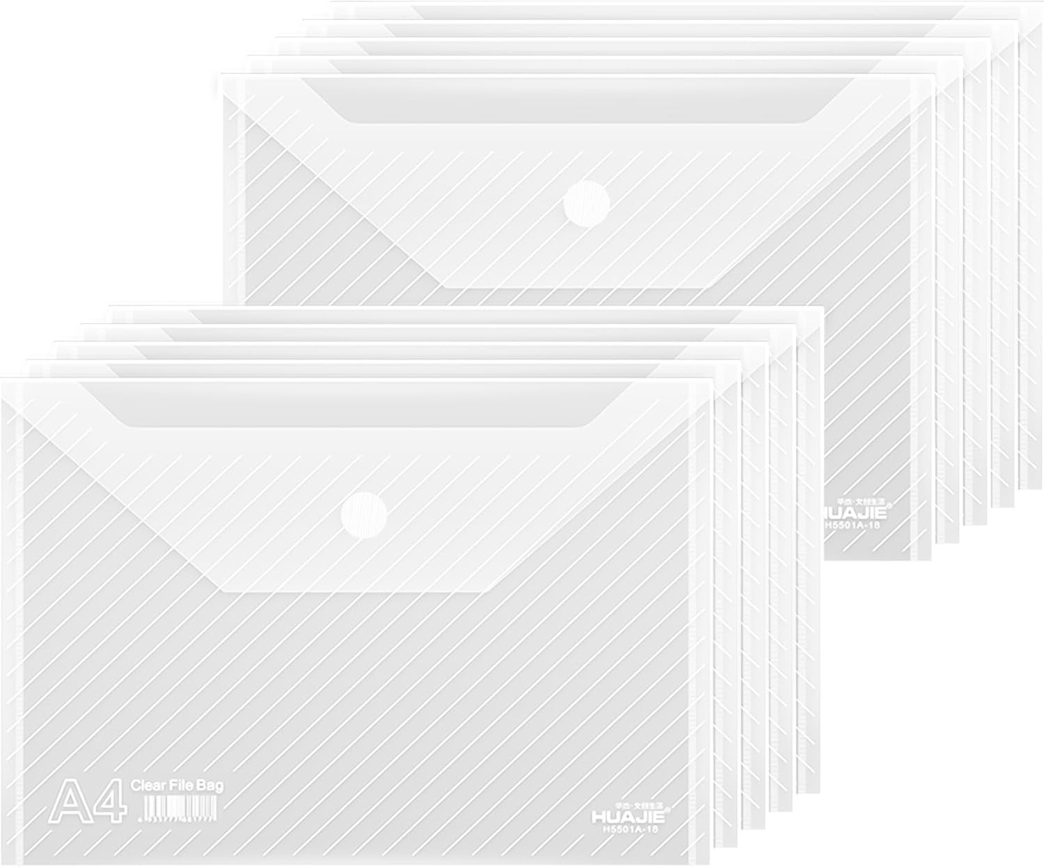 10 Pack, Plastic Envelopes – Transparent Waterproof Reusable File Folders for A4