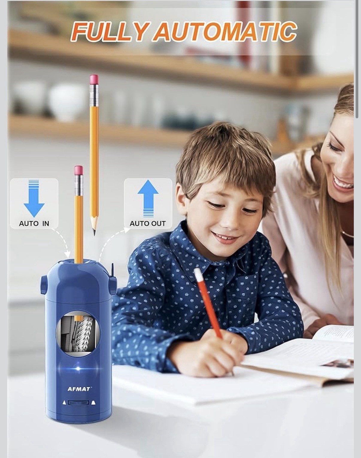 AFMAT Electric Automatic Rechargeable Pencil Sharpener Blue 7-11mm 3 Options