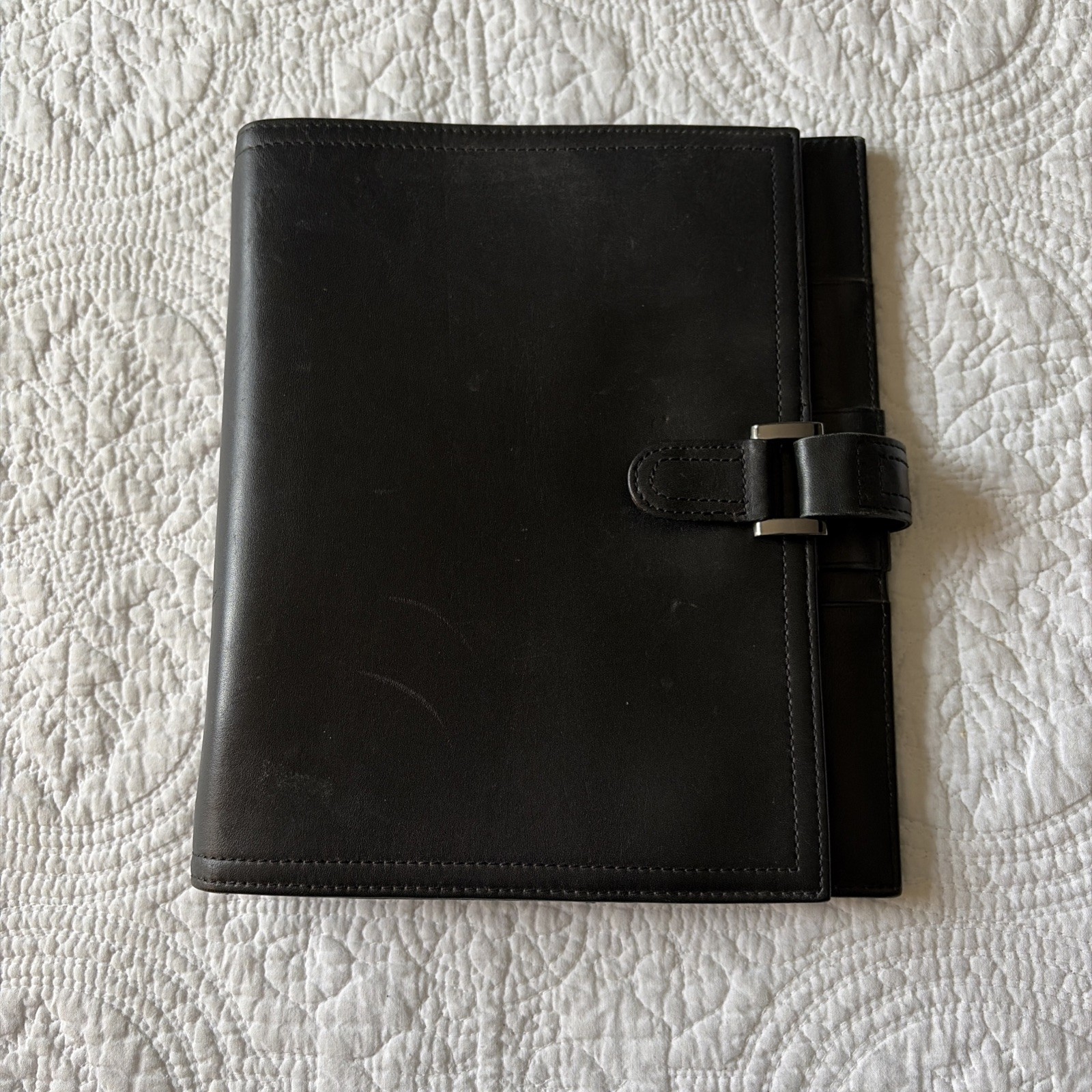 Vintage Day-Timer Genuine Leather Planner Black 6 Ring Binder Silver Buckle