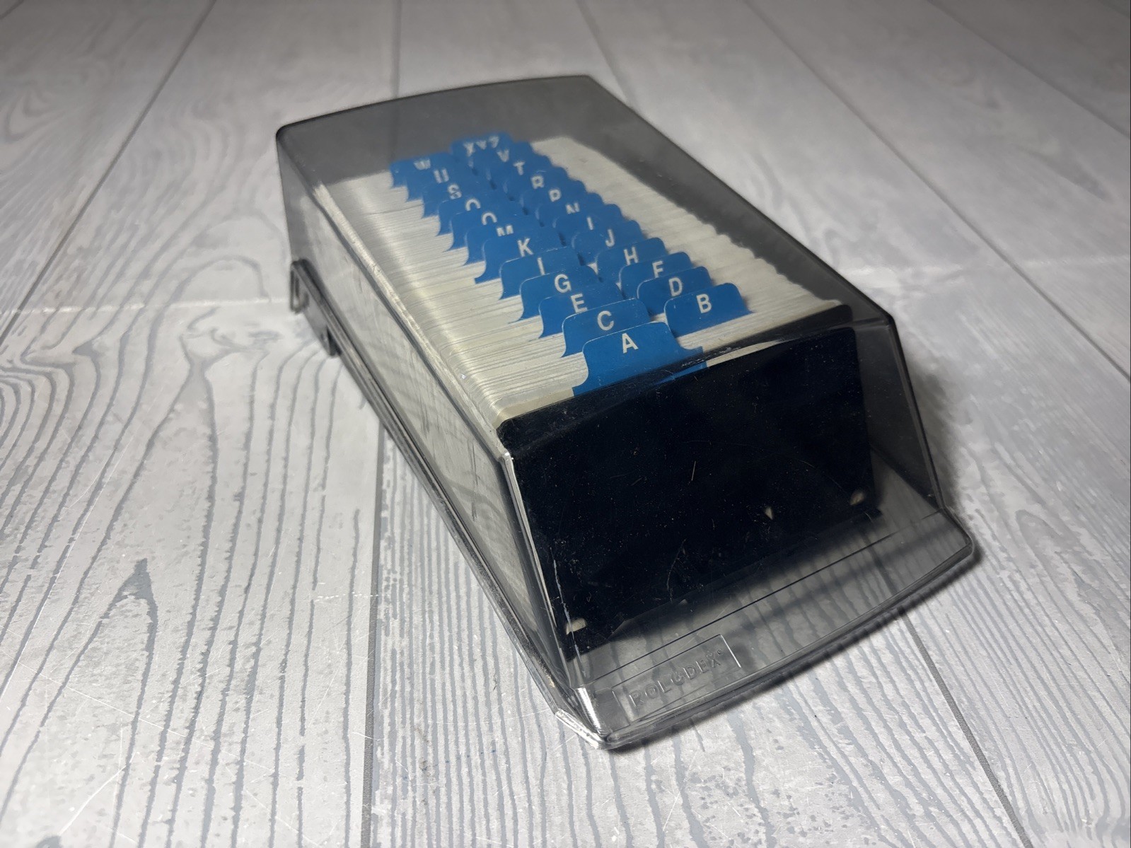 Vintage Rolodex VIP-24C Covered Card File Black Smoke Index Box A-Z Tabs USA