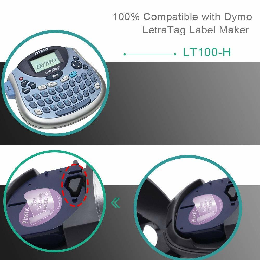 Compatible Dymo LetraTag 16952 Clear Refill 12mm Plastic Label Tape LT-100H