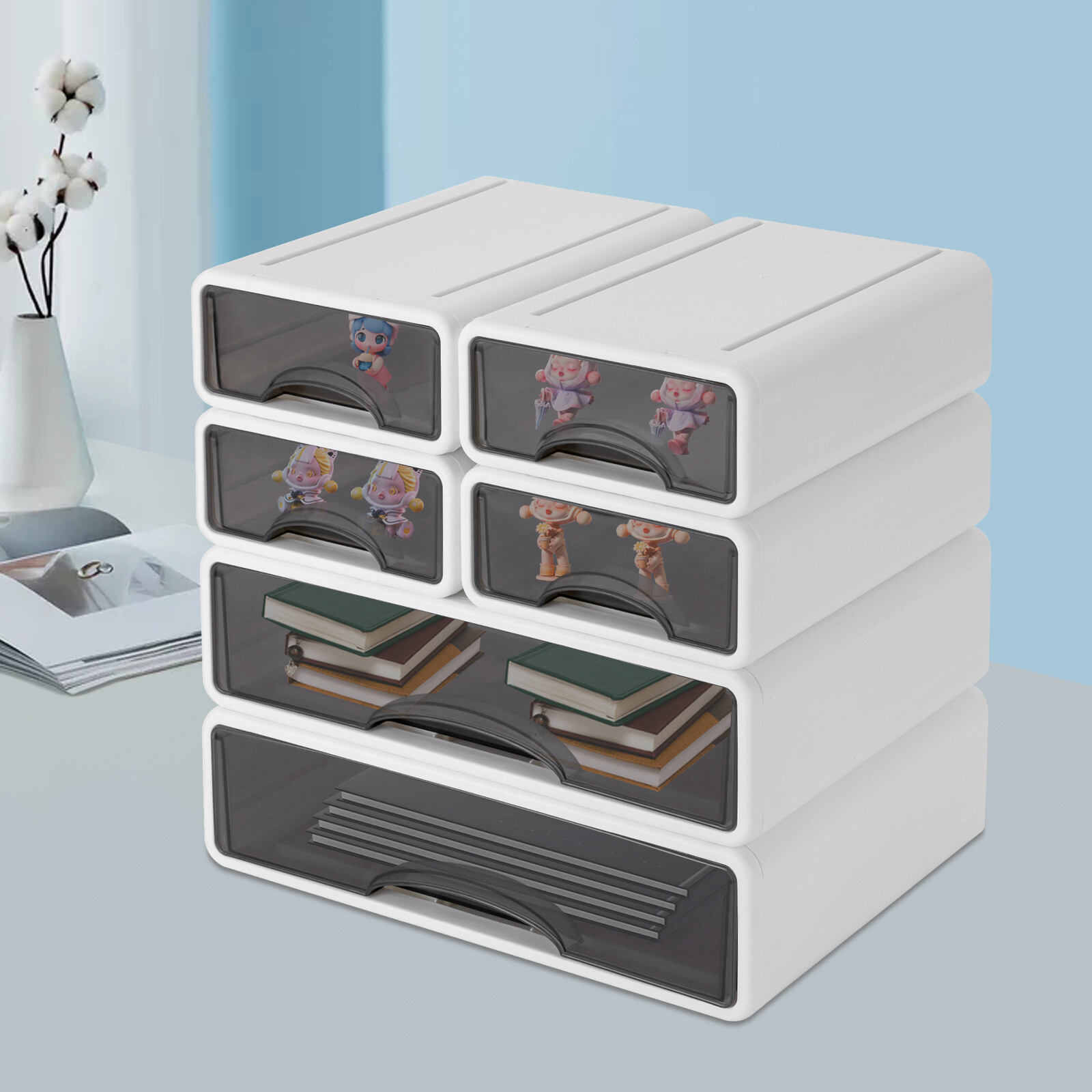 13.4*9.8*13 in PP Rectangular Desktop Organizer Office 6-drawer Organizer