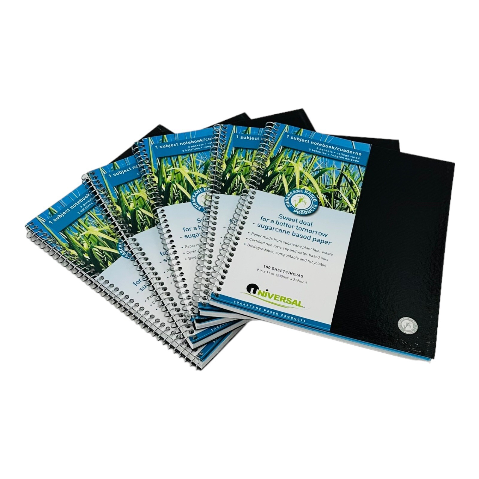 5 Notebooks Universal 1 Subject Hardcover 9 x 11 Notebook Black 100 Sheets*Read*