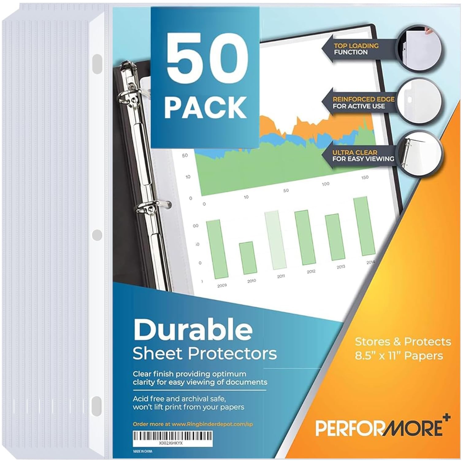 Clear Sheet Protectors 8.5×11 in Plastic Sleeves Top Loading 50 Pcs