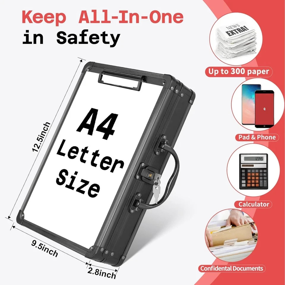 Combination Lock Clipboard with Storage, Heavy Duty Metal Storage Clipboard, Alu