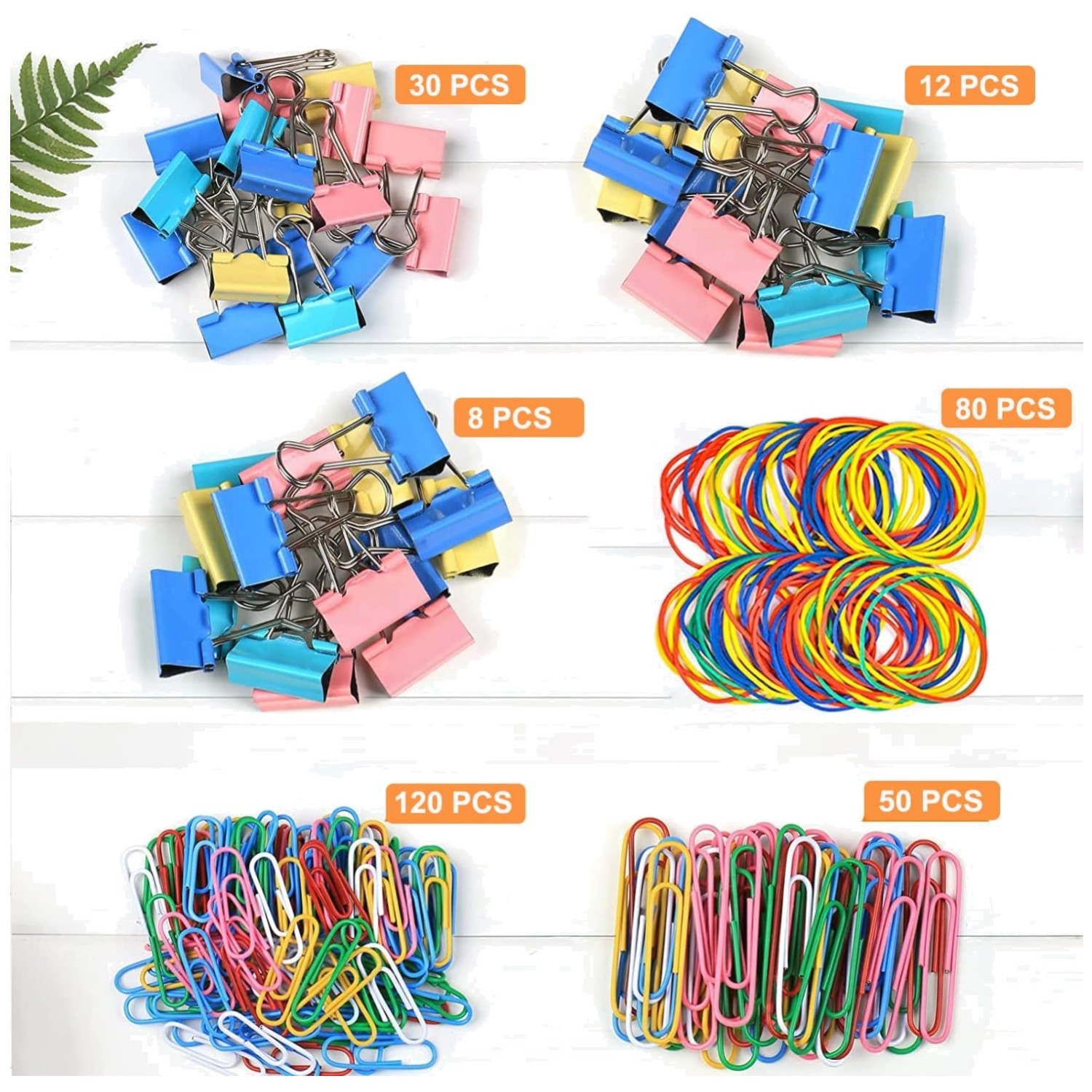 Office Supplies Kit: Paper Clips, Binder Clips, Rubber Bands