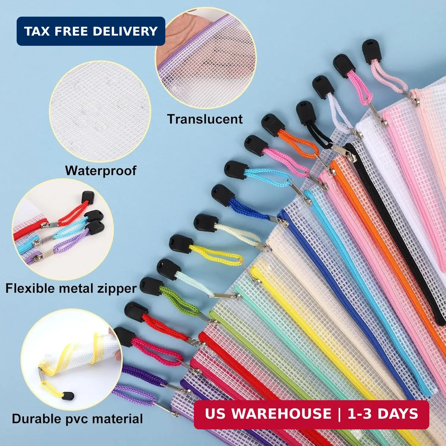 EOOUT 48pcs Mesh Zipper Pouch, Waterproof Zipper Bags, 8 Sizes Plastic Travel Po
