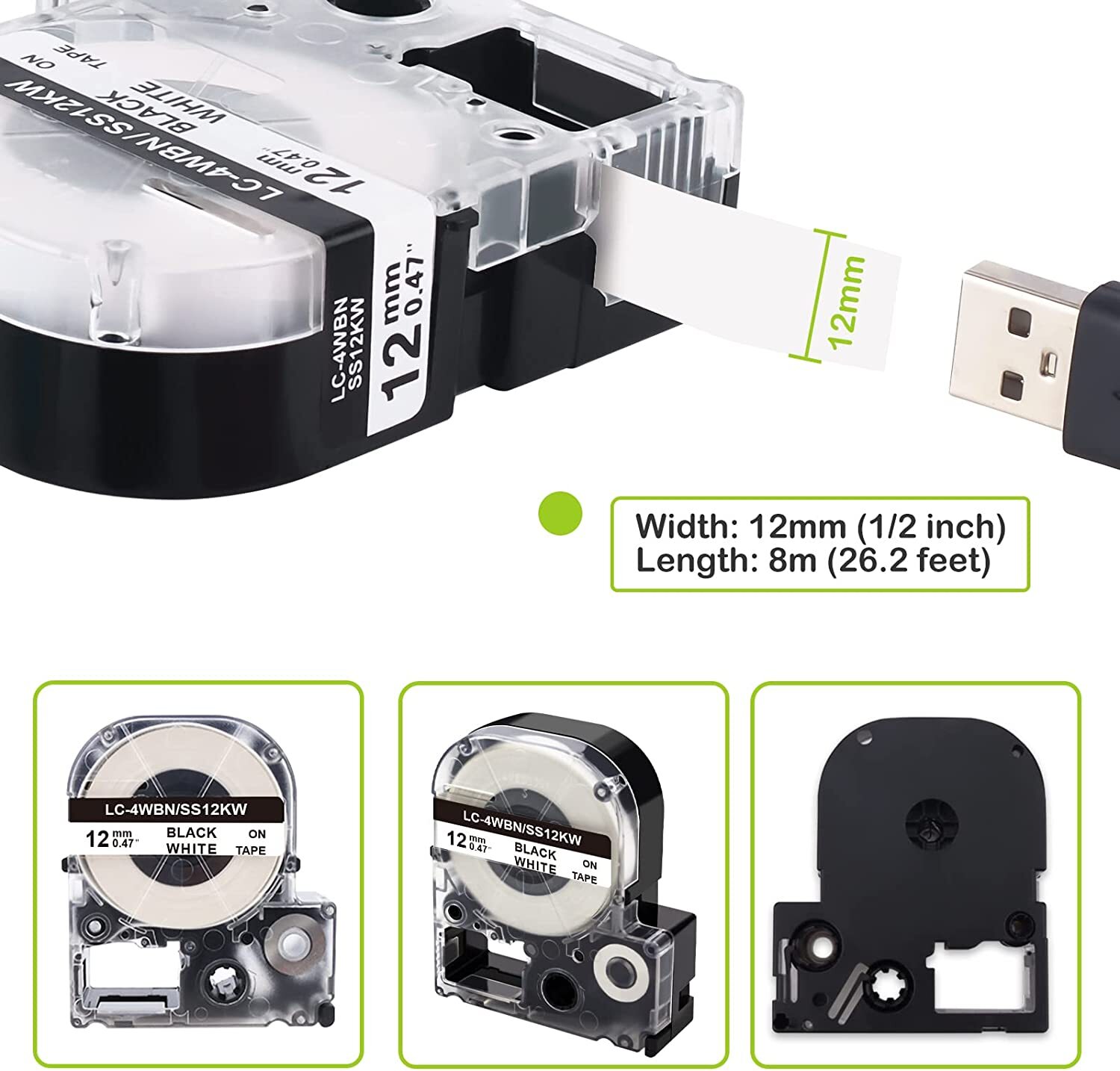 1/2″ Compatible 212BW 212BWPX PX Tape for K-Sun Epson LabelShop Black on White
