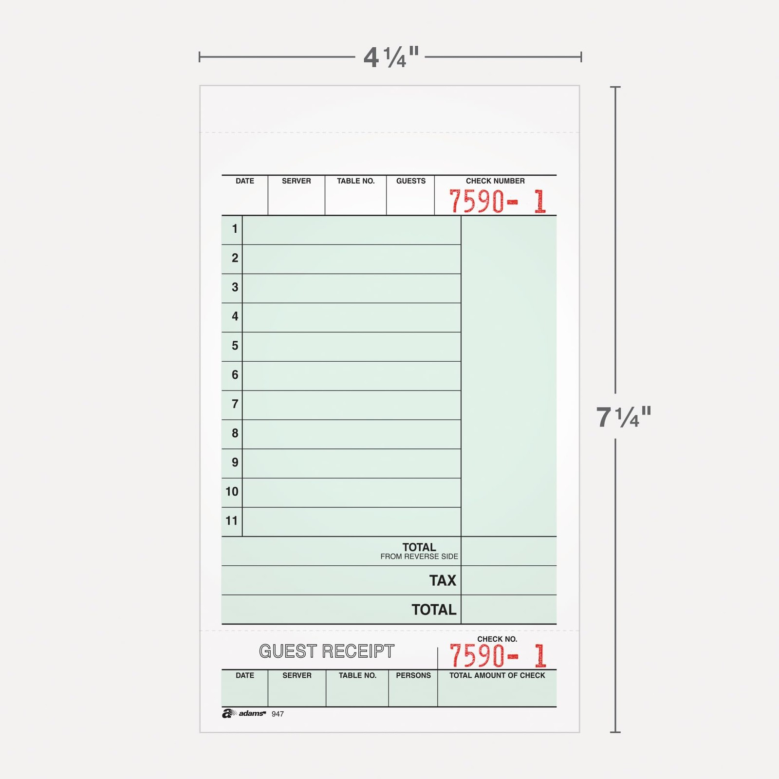 Adams Guest Check Unit Sets, 2-Part, Carbonless, White Bond/Tag, 4-1/4