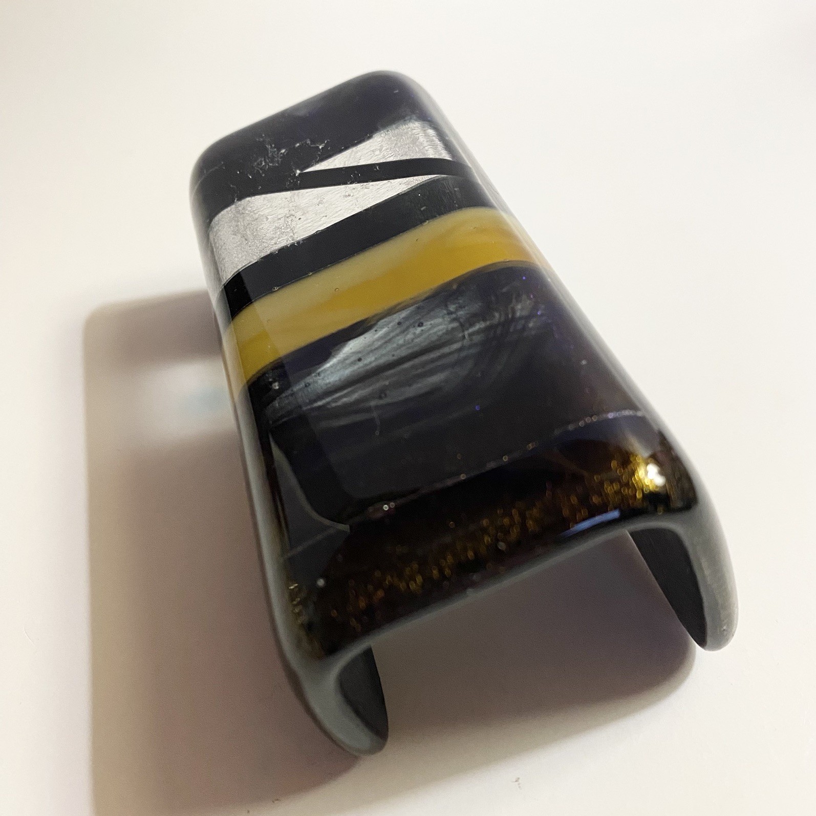 Fused Glass Dichroic Multicolored Business Card Holder Artist Signed
