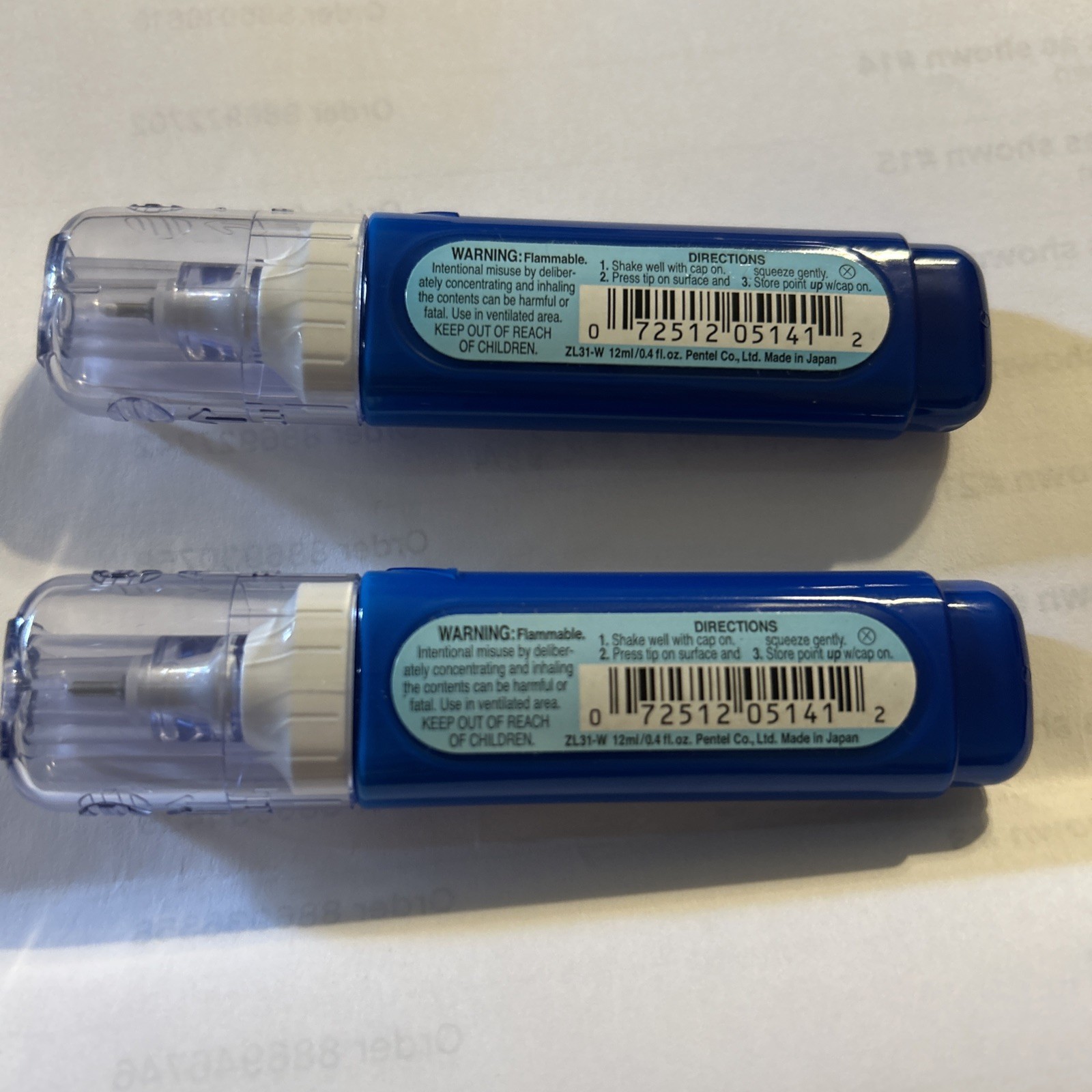 2 Pentel Presto Multi Purpose ZL31-W Presto Jumbo Correction Pen Fine Point NEW