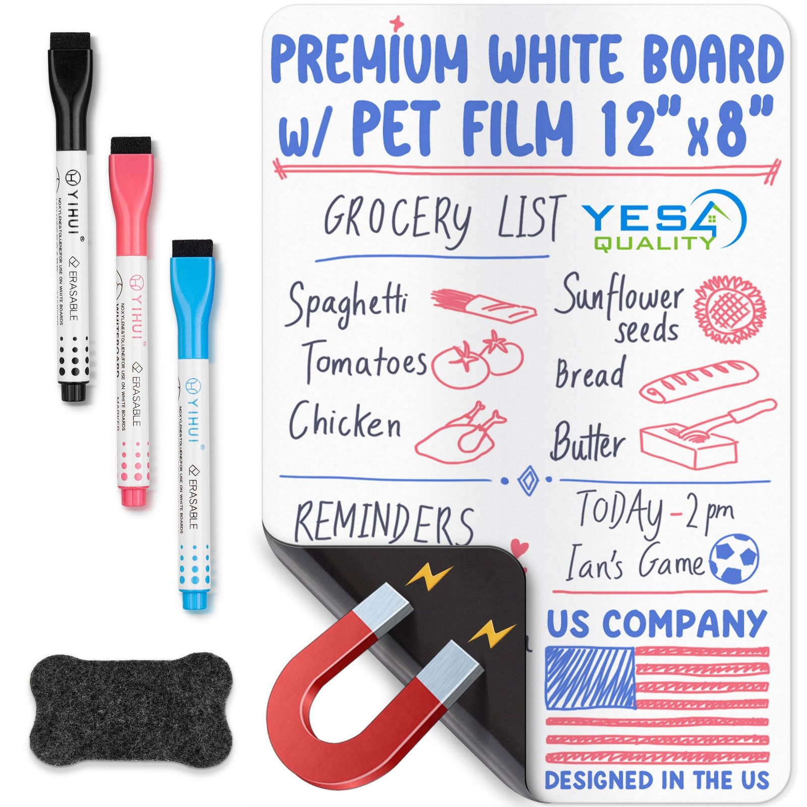 YES4QUALITY Magnetic Dry Erase White Board Sheet for 12×8 inches,