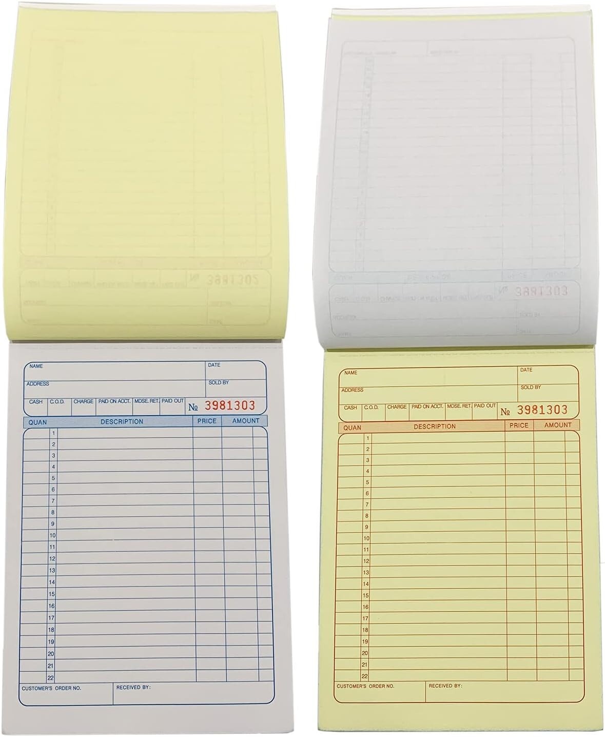 100 Pack – Sales Book Order Receipt Invoice Carbonless Copy 50 Sets 3.5″ X 5.5″