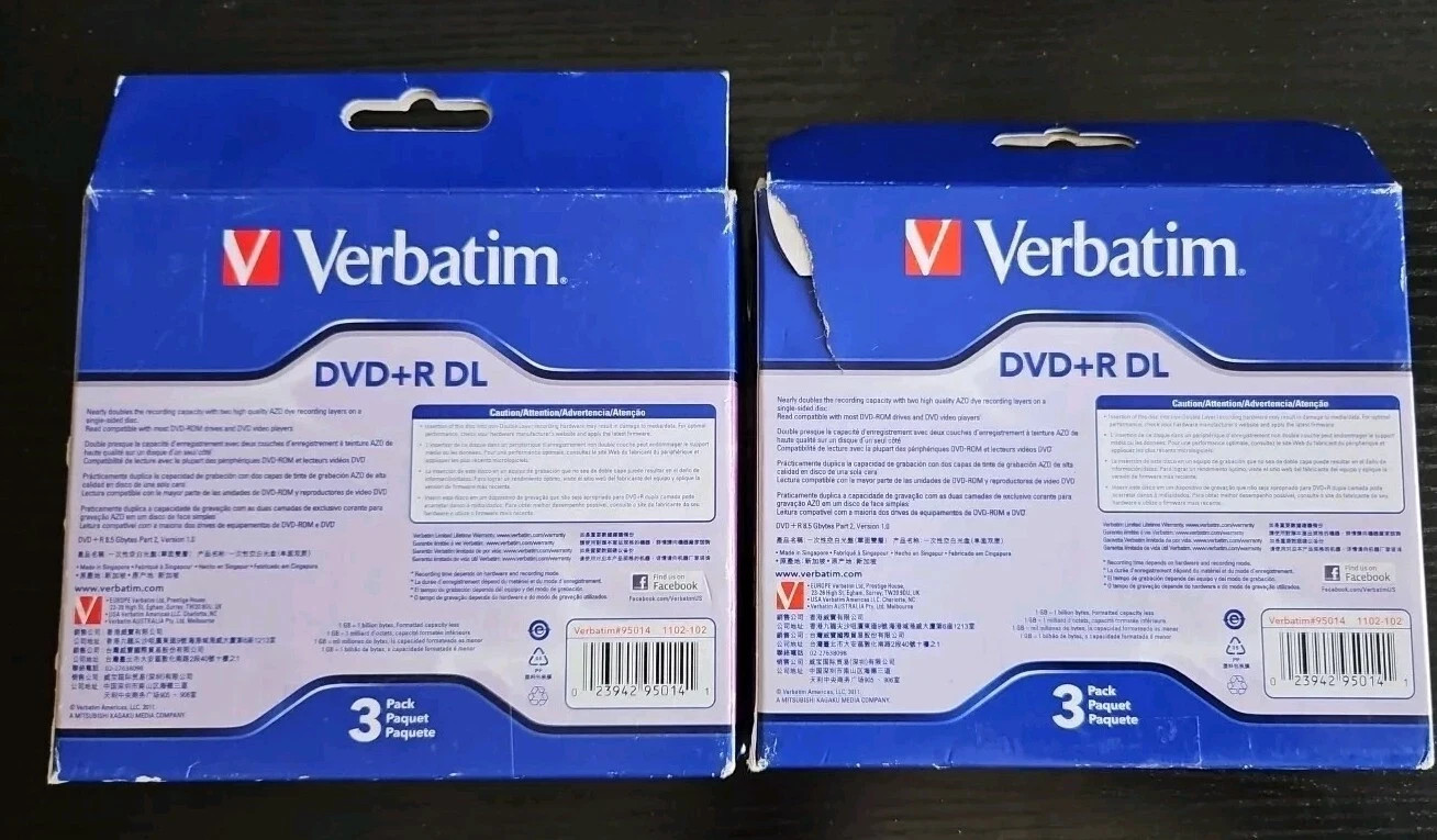 10 X 10-Pak VERBATIM 2.4X Logo 8.5GB DOUBLE LAYER DL DVD+R Discs #95166