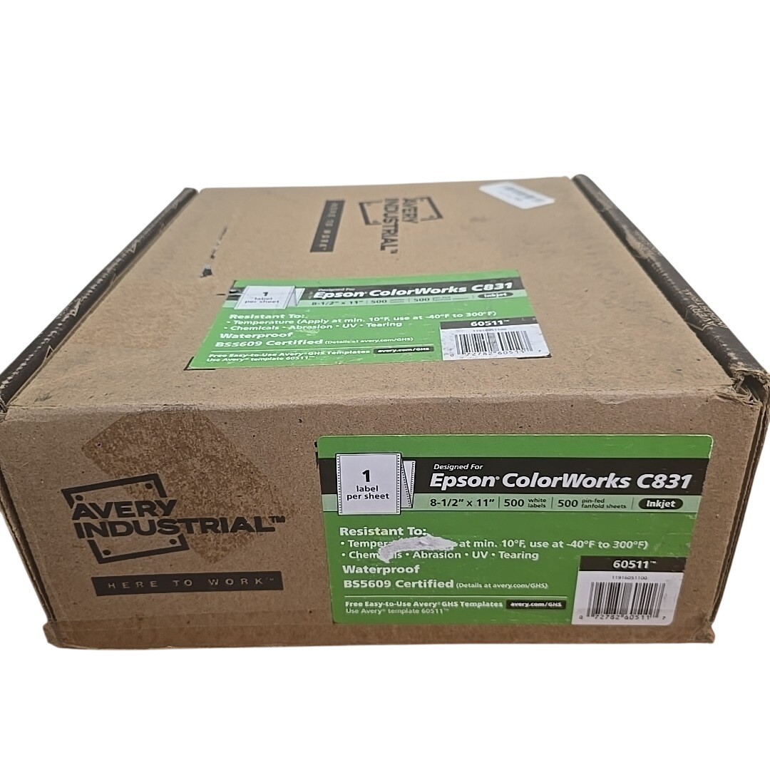 500 Avery UltraDuty GHS Chemical Labels for Epson ColorWorks C831 8.5×11″ 60511