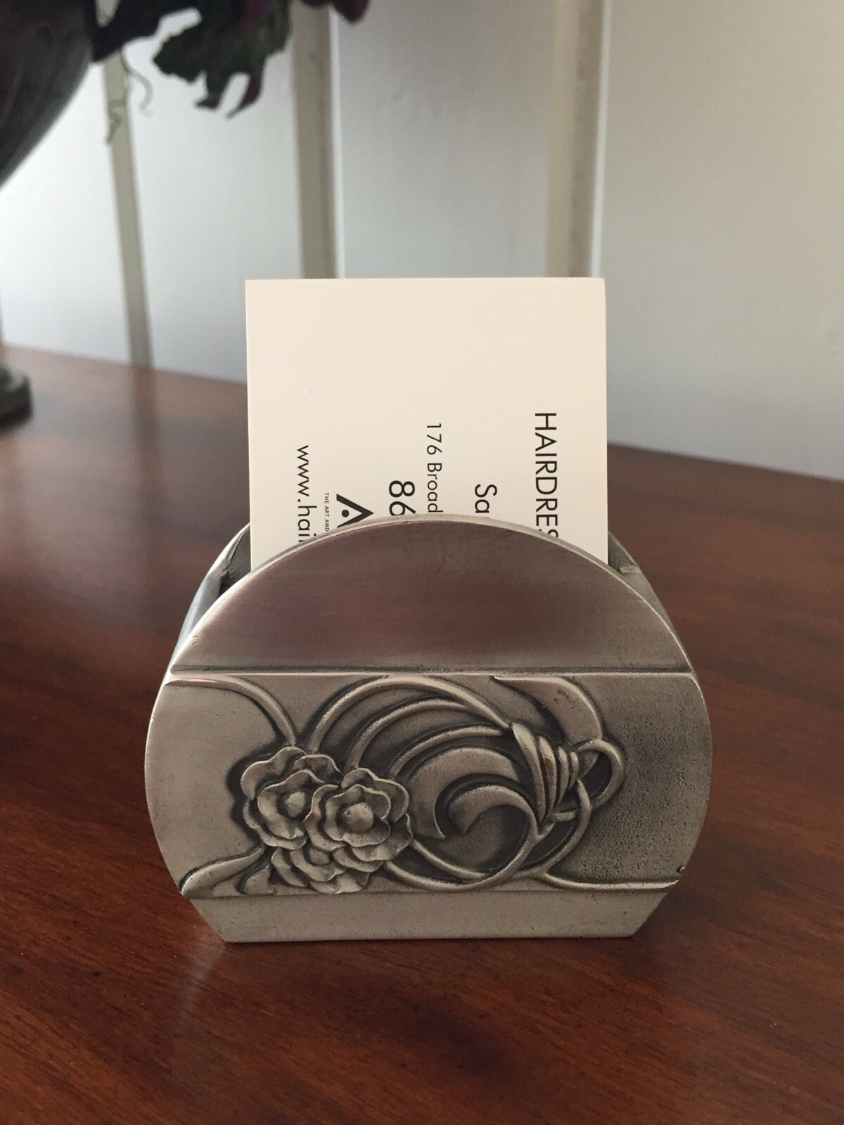 Vintage Seagull Pewter Canada Business Card Holder Floral Motif 1992